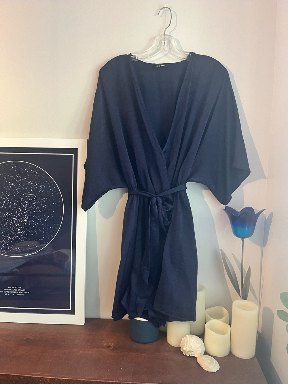 Fashion Nova Navy Satin Wrap Jumpsuit